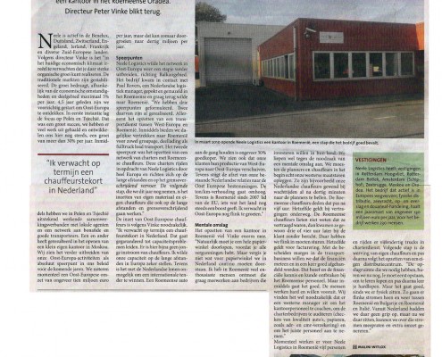 Mentale omslag in Roemenië - artikel over Neele Logistics in het Nieuwsblad Transport