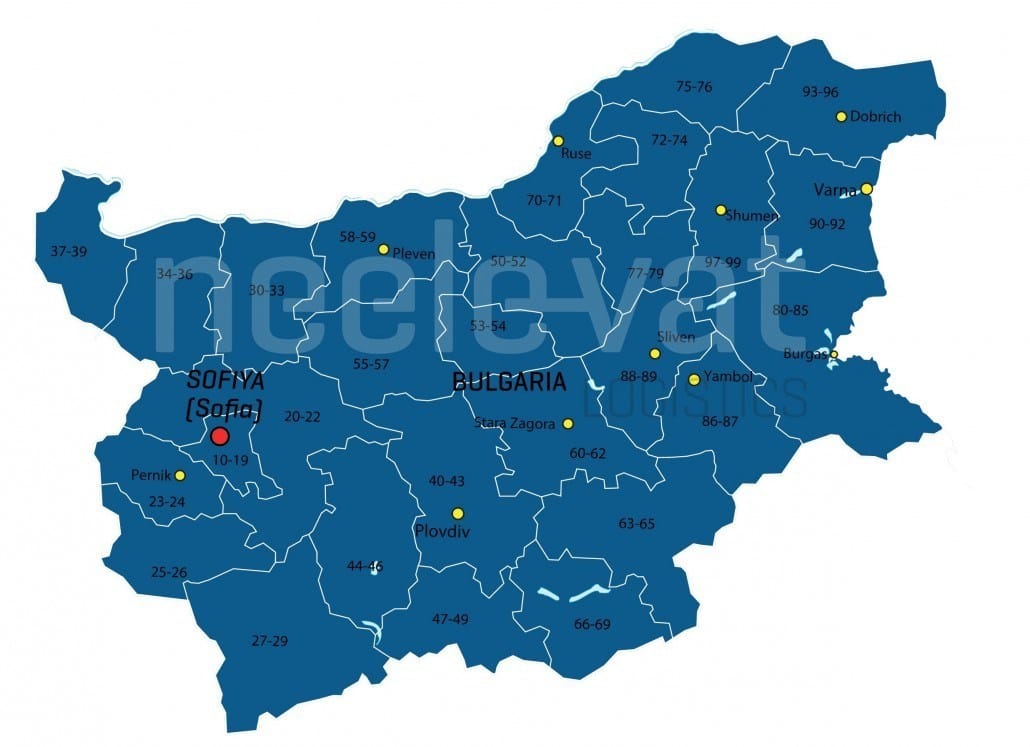 Postcodekaart Bulgarije